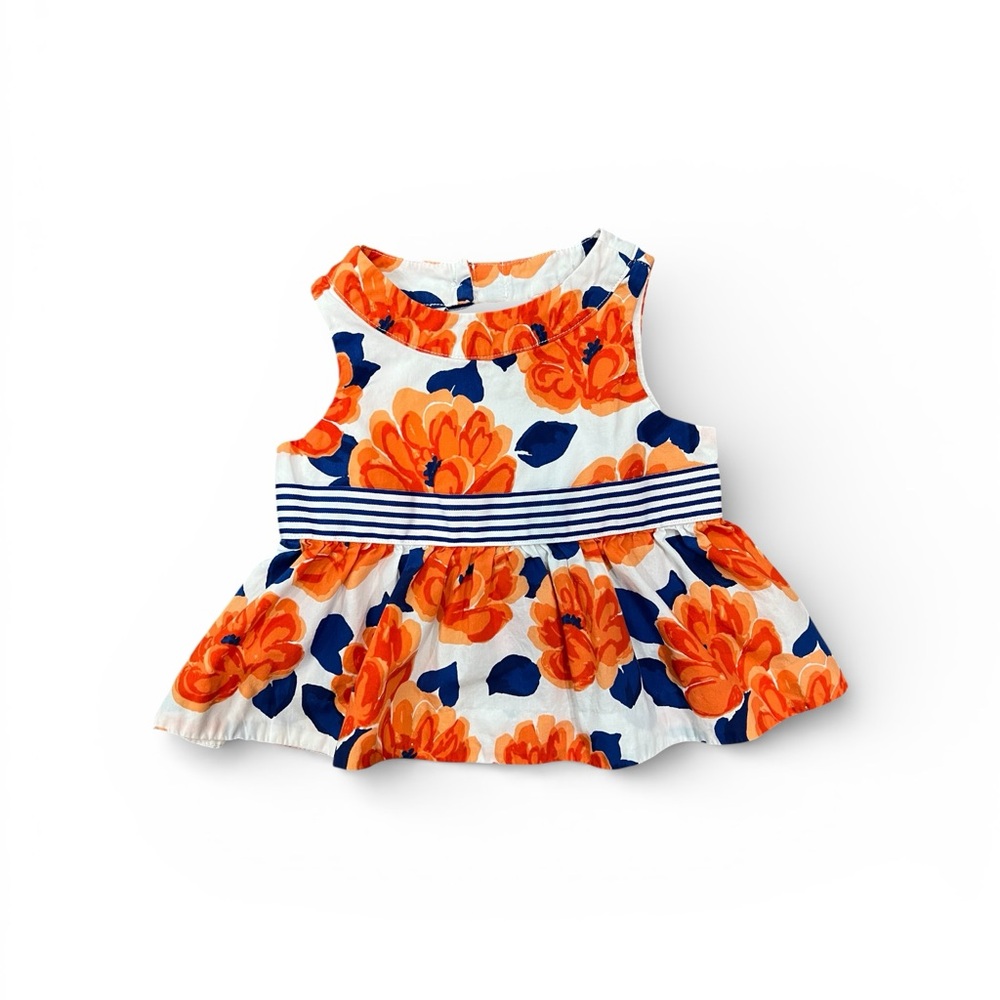 Janie and Jack Orange Floral Peplum Top with Navy Accents